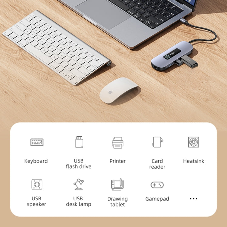 USAMS US-SJ643 PD100W 8 in 1 Aluminum Alloy Multifunctional Type-C HUB with Light(Metal Grey) - free shipping - PMC Jewellery - Order now!