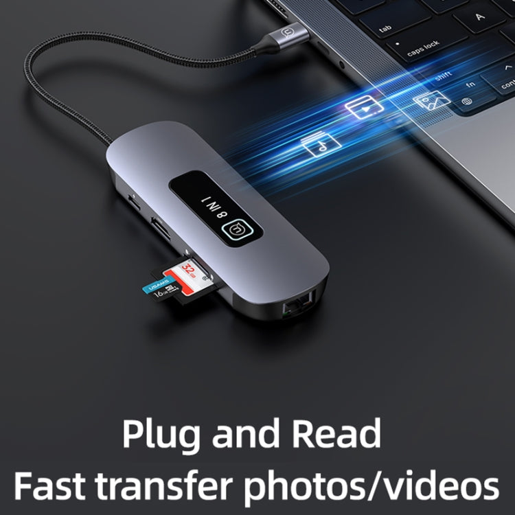 USAMS US-SJ643 PD100W 8 in 1 Aluminum Alloy Multifunctional Type-C HUB with Light(Metal Grey) - free shipping - PMC Jewellery - Order now!