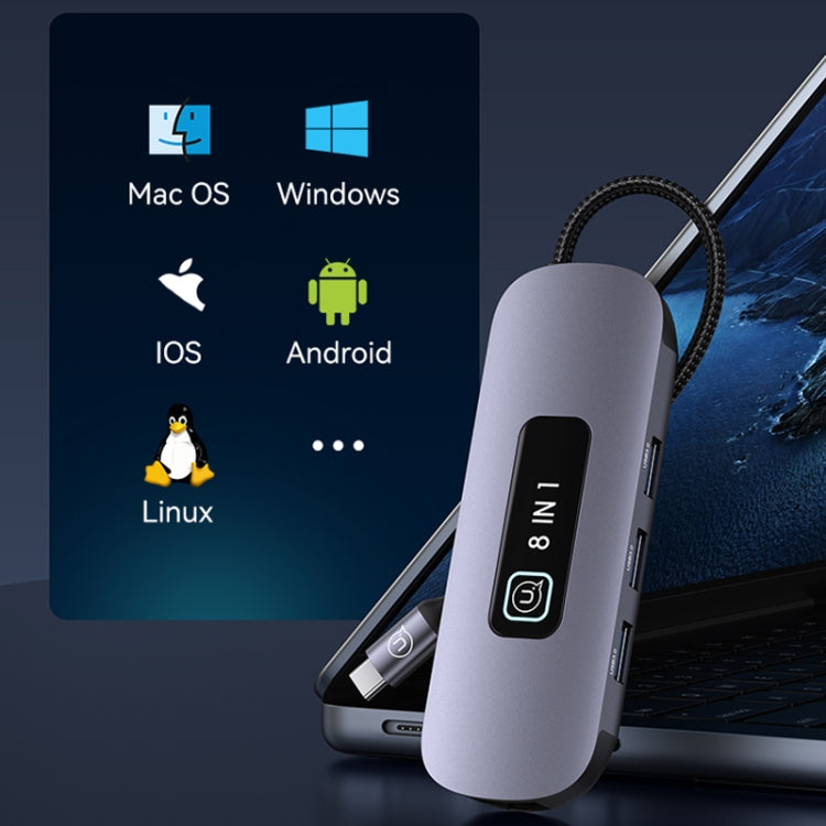 USAMS US-SJ643 PD100W 8 in 1 Aluminum Alloy Multifunctional Type-C HUB with Light(Metal Grey) - free shipping - PMC Jewellery - Order now!