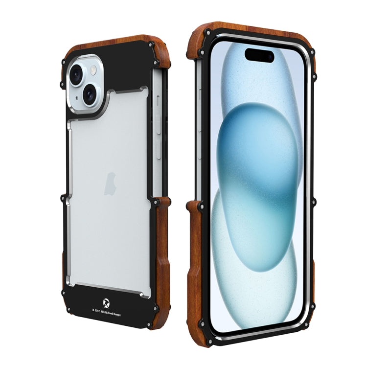 For iPhone 15 Plus R-JUST Ironwood Generation Metal Hybrid Wood Phone Case - free shipping - PMC TechLife - Order now!