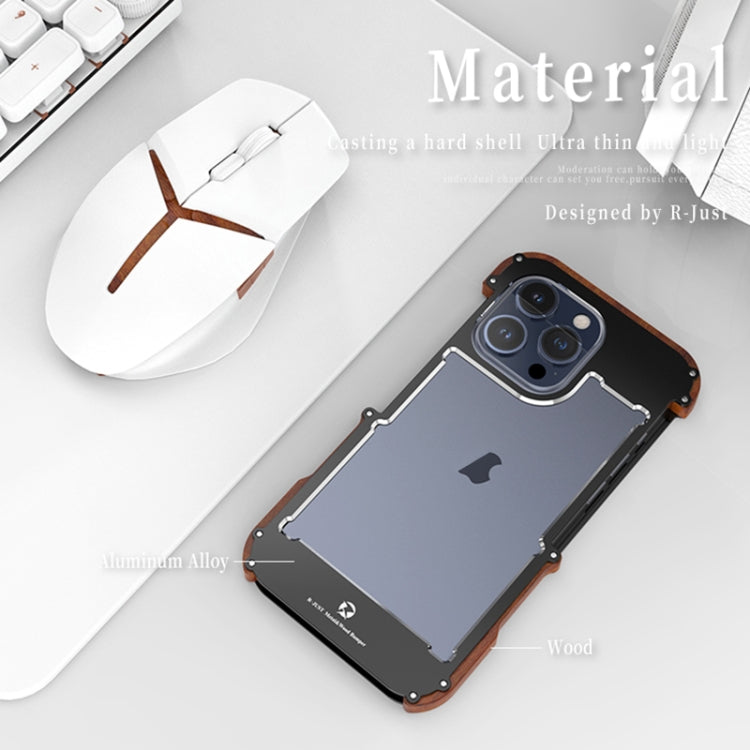 For iPhone 15 Pro Max R-JUST Ironwood Generation Metal Hybrid Wood Phone Case - free shipping - PMC TechLife - Order now!