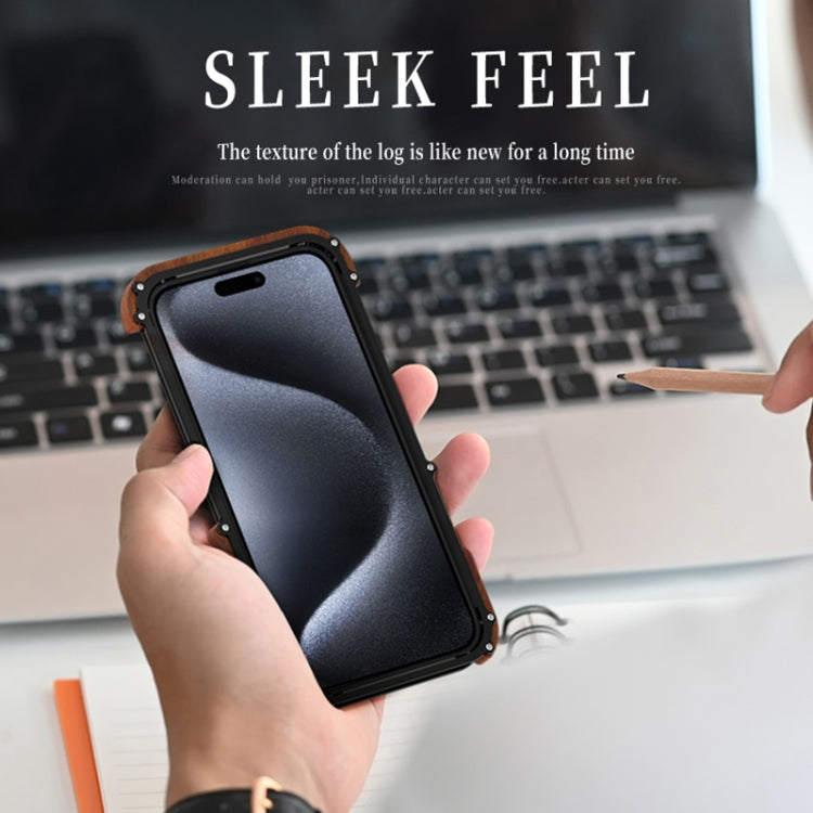 For iPhone 16 R-JUST Ironwood Generation Metal Hybrid Wood Phone Case - free shipping - PMC Jewellery - Order now!
