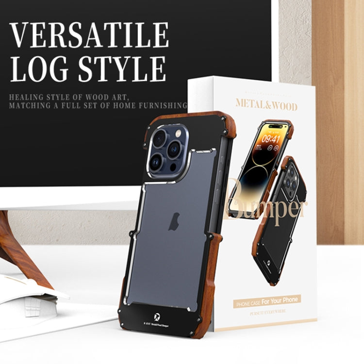 For iPhone 15 Pro Max R-JUST Ironwood Generation Metal Hybrid Wood Phone Case - free shipping - PMC TechLife - Order now!