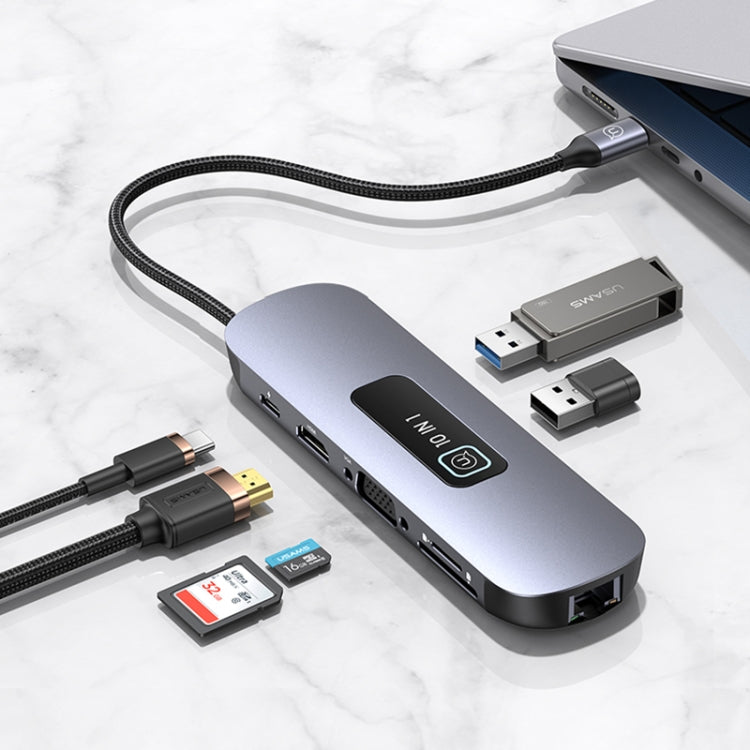 USAMS US-SJ644 PD100W 10 in 1 Aluminum Alloy Multifunctional Type-C HUB with Light(Metal Grey) - free shipping - PMC Jewellery - Order now!