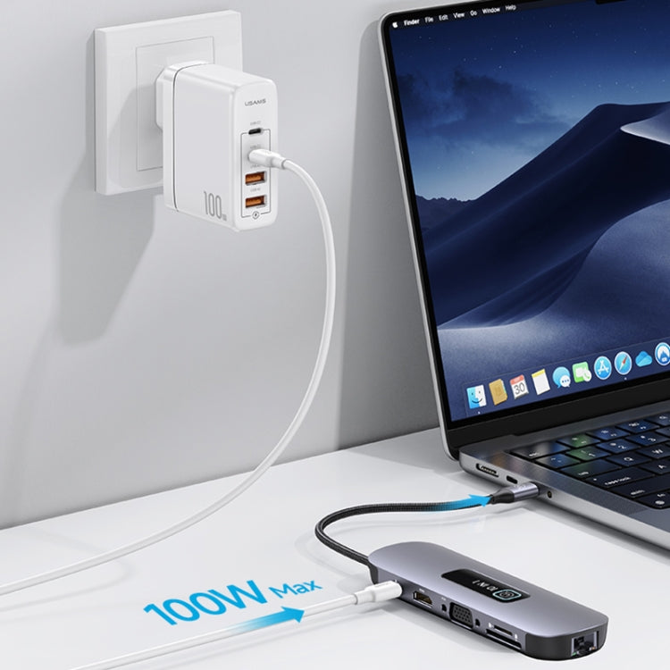 USAMS US-SJ644 PD100W 10 in 1 Aluminum Alloy Multifunctional Type-C HUB with Light(Metal Grey) - free shipping - PMC Jewellery - Order now!