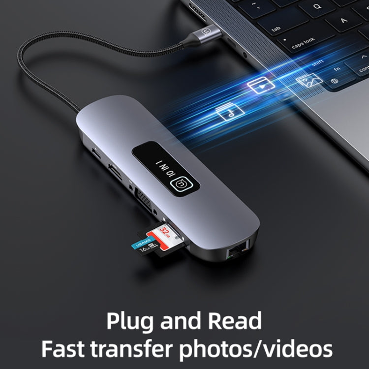 USAMS US-SJ644 PD100W 10 in 1 Aluminum Alloy Multifunctional Type-C HUB with Light(Metal Grey) - free shipping - PMC Jewellery - Order now!