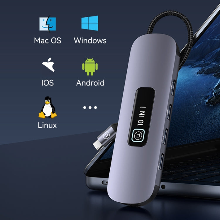 USAMS US-SJ644 PD100W 10 in 1 Aluminum Alloy Multifunctional Type-C HUB with Light(Metal Grey) - free shipping - PMC Jewellery - Order now!