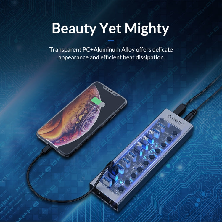 ORICO AT2U3-16AB-GY-BP 16 Ports USB 3.0 HUB with Individual Switches & Blue LED Indicator(EU Plug) - free shipping - PMC Jewellery - Order now!