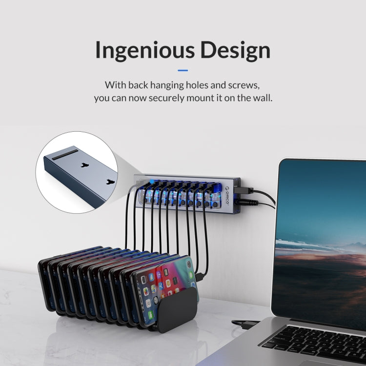 ORICO AT2U3-16AB-GY-BP 16 Ports USB 3.0 HUB with Individual Switches & Blue LED Indicator(EU Plug) - free shipping - PMC Jewellery - Order now!