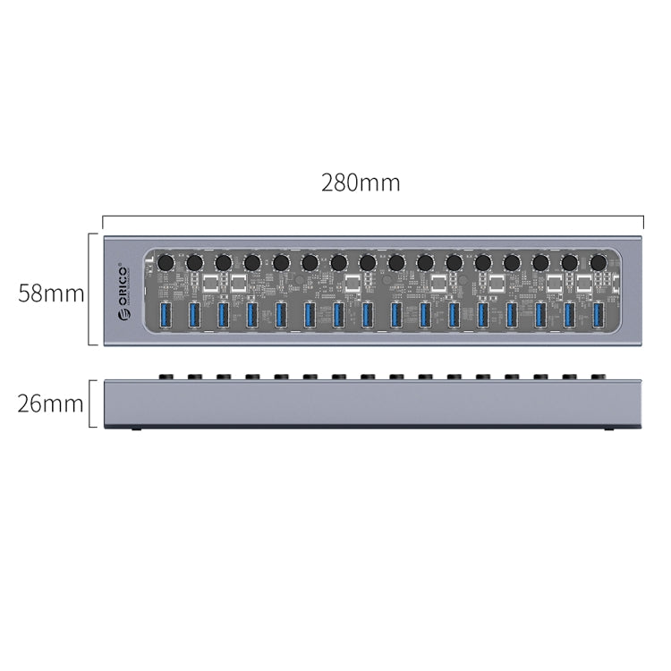 ORICO AT2U3-16AB-GY-BP 16 Ports USB 3.0 HUB with Individual Switches & Blue LED Indicator(AU Plug) - free shipping - PMC Jewellery - Order now!
