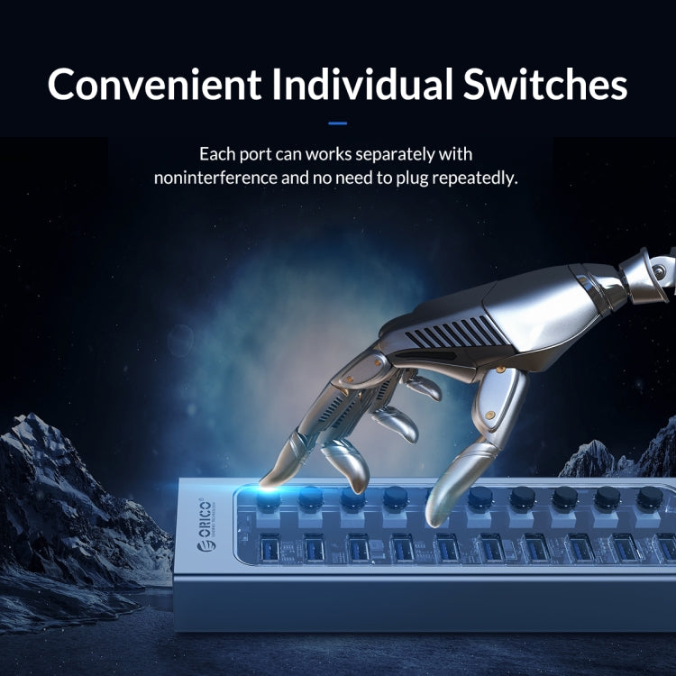 ORICO AT2U3-16AB-GY-BP 16 Ports USB 3.0 HUB with Individual Switches & Blue LED Indicator(US Plug) - free shipping - PMC Jewellery - Order now!