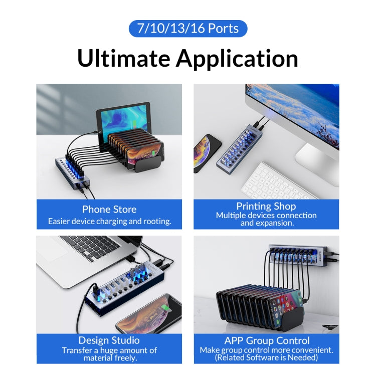 ORICO AT2U3-16AB-GY-BP 16 Ports USB 3.0 HUB with Individual Switches & Blue LED Indicator(US Plug) - free shipping - PMC Jewellery - Order now!