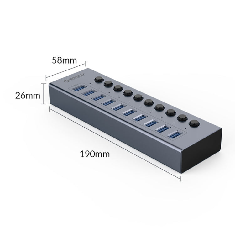 ORICO BT2U3-10AB-GY-BP 10 Ports USB 3.0 HUB with Individual Switches(US Plug) - free shipping - PMC Jewellery - Order now!