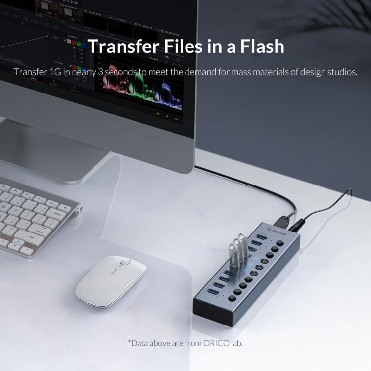 ORICO BT2U3-10AB-GY-BP 10 Ports USB 3.0 HUB with Individual Switches(EU Plug) - free shipping - PMC Jewellery - Order now!