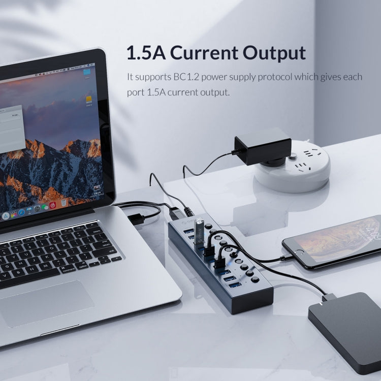 ORICO BT2U3-7AB-GY-BP 7 Ports USB 3.0 HUB with Individual Switches(US Plug) - free shipping - PMC Jewellery - Order now!