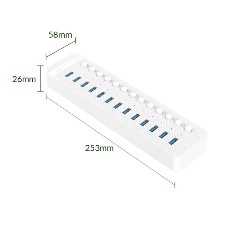 ORICO CT2U3-13AB Plastic Stripes 13 Ports USB 3.0 HUB with Individual Switches, Plug:EU Plug(White) - free shipping - PMC Jewellery - Order now!