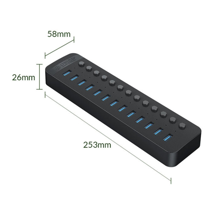 ORICO CT2U3-13AB Plastic Stripes 13 Ports USB 3.0 HUB with Individual Switches, Plug:UK Plug(Black) - free shipping - PMC Jewellery - Order now!