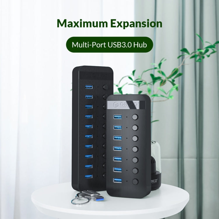 ORICO CT2U3-13AB Plastic Stripes 13 Ports USB 3.0 HUB with Individual Switches, Plug:UK Plug(Black) - free shipping - PMC Jewellery - Order now!