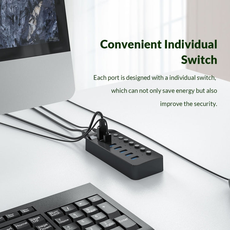 ORICO CT2U3-13AB Plastic Stripes 13 Ports USB 3.0 HUB with Individual Switches, Plug:UK Plug(Black) - free shipping - PMC Jewellery - Order now!