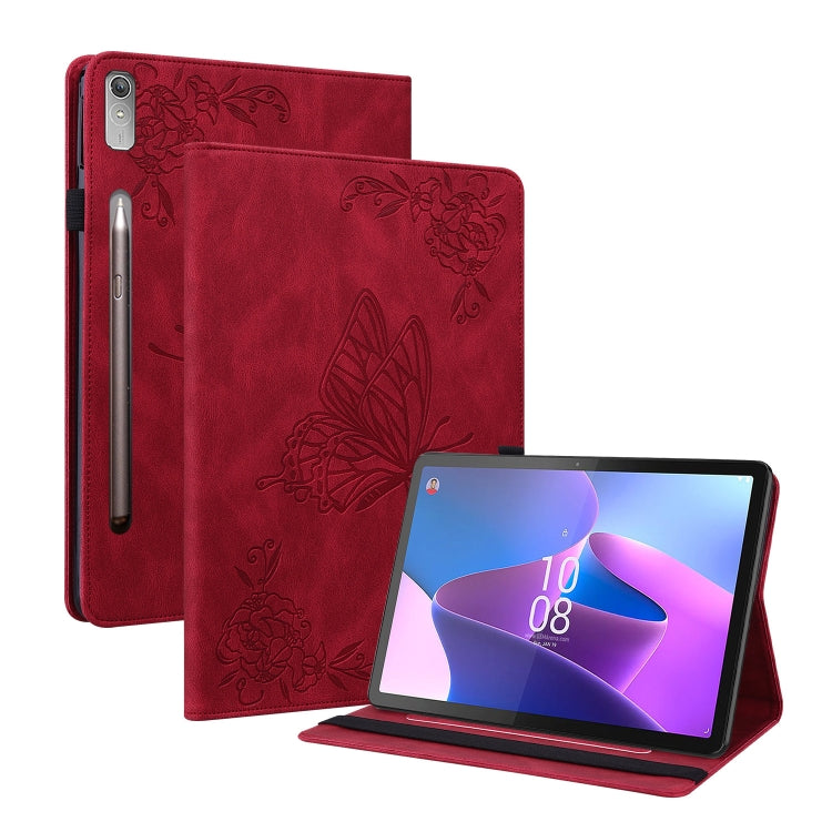 For Lenovo Tab P12 Butterfly Flower Embossed Leather Tablet Case(Red) - Lenovo by PMC TechLife | Online Shopping South Africa | PMC TechLife | Buy Now Pay Later Mobicred