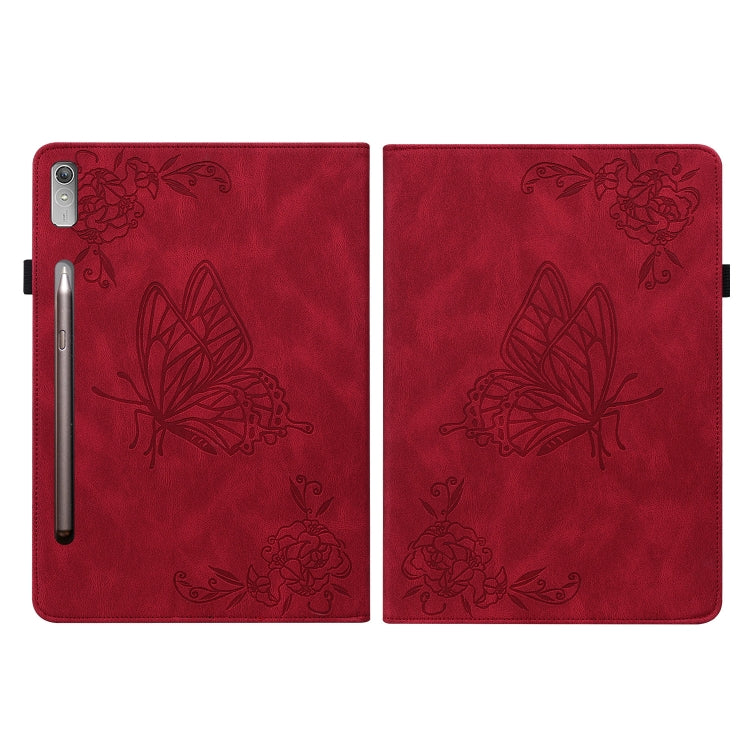 For Lenovo Tab P12 Butterfly Flower Embossed Leather Tablet Case(Red) - Lenovo by PMC TechLife | Online Shopping South Africa | PMC TechLife | Buy Now Pay Later Mobicred