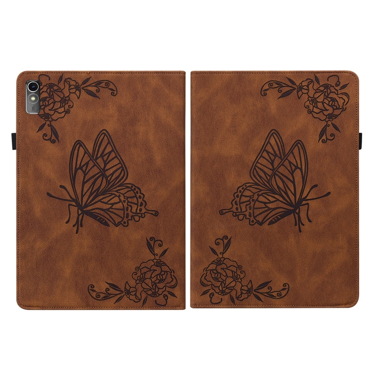 For Lenovo Tab M10 5G 10.6 inch Butterfly Flower Embossed Leather Tablet Case(Brown) - Lenovo by PMC TechLife | Online Shopping South Africa | PMC TechLife | Buy Now Pay Later Mobicred