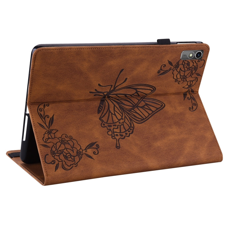 For Lenovo Tab M10 5G 10.6 inch Butterfly Flower Embossed Leather Tablet Case(Brown) - Lenovo by PMC TechLife | Online Shopping South Africa | PMC TechLife | Buy Now Pay Later Mobicred