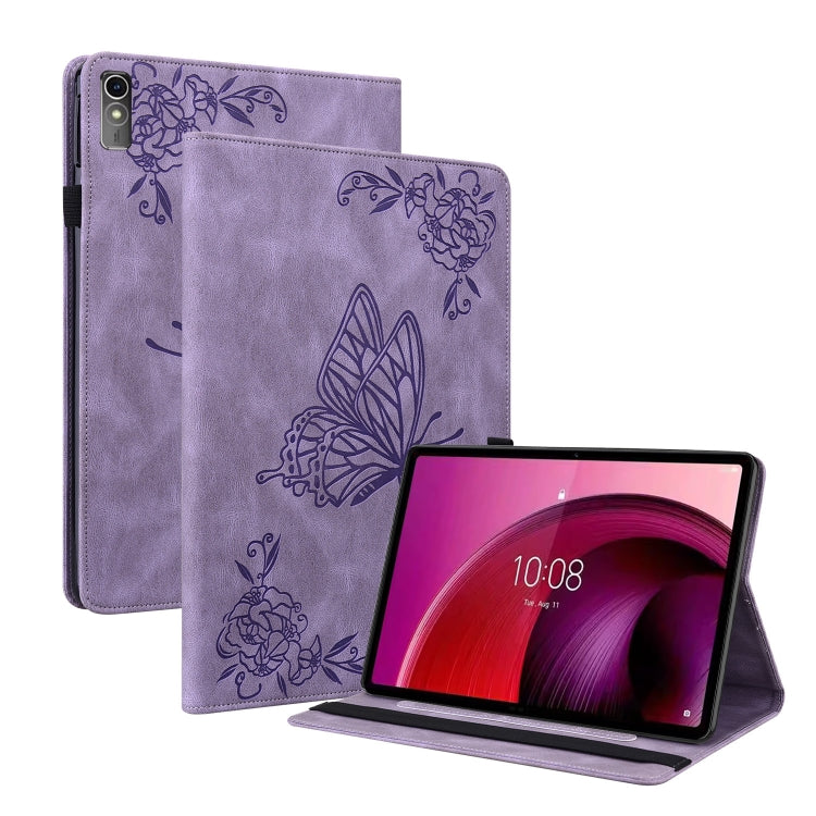 For Lenovo Tab M10 5G 10.6 inch Butterfly Flower Embossed Leather Tablet Case(Purple) - Lenovo by PMC TechLife | Online Shopping South Africa | PMC TechLife | Buy Now Pay Later Mobicred