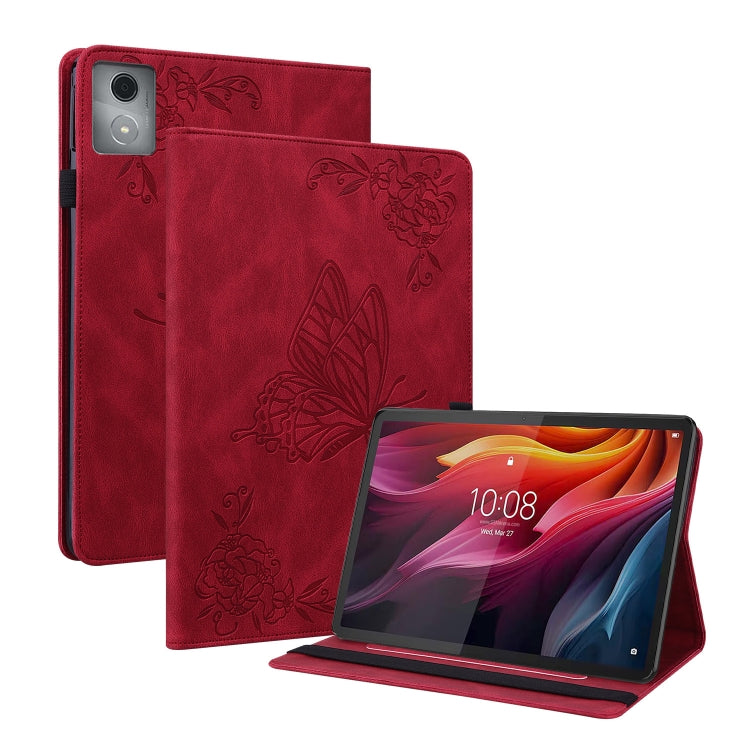 For Lenovo Tab K11 Plus Butterfly Flower Embossed Leather Tablet Case(Red) - Lenovo by PMC TechLife | Online Shopping South Africa | PMC TechLife | Buy Now Pay Later Mobicred