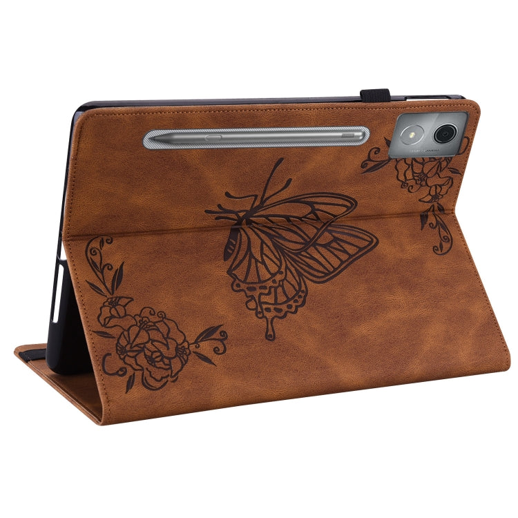 For Lenovo Tab P12 Pro 12.7 2025 Butterfly Flower Embossed Leather Tablet Case(Brown) - Lenovo by PMC TechLife | Online Shopping South Africa | PMC TechLife | Buy Now Pay Later Mobicred