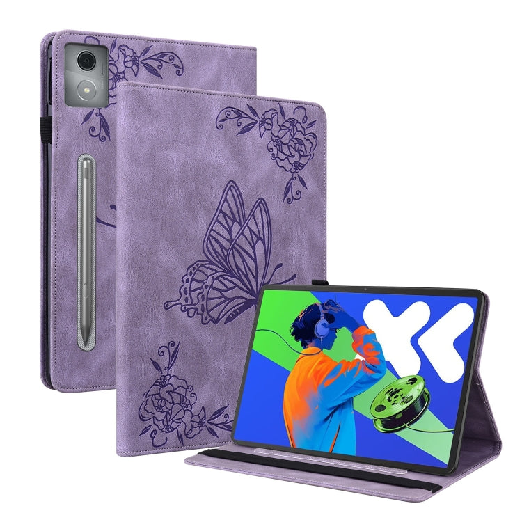 For Lenovo Tab P12 Pro 12.7 2025 Butterfly Flower Embossed Leather Tablet Case(Purple) - Lenovo by PMC TechLife | Online Shopping South Africa | PMC TechLife | Buy Now Pay Later Mobicred