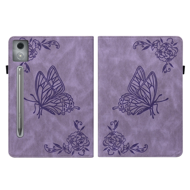 For Lenovo Tab P12 Pro 12.7 2025 Butterfly Flower Embossed Leather Tablet Case(Purple) - Lenovo by PMC TechLife | Online Shopping South Africa | PMC TechLife | Buy Now Pay Later Mobicred