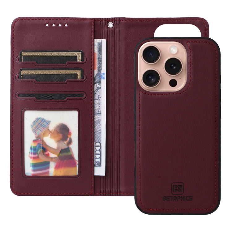 For iPhone 16 Pro BETOPNICE BN-005 2 in 1 Detachable Imitate Genuine Leather Phone Case(Wine Red) - free shipping - PMC TechLife - Order now!