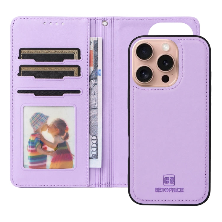 For iPhone 16 Pro Max BETOPNICE BN-005 2 in 1 Detachable Imitate Genuine Leather Phone Case(Light Purple) - free shipping - PMC TechLife - Order now!