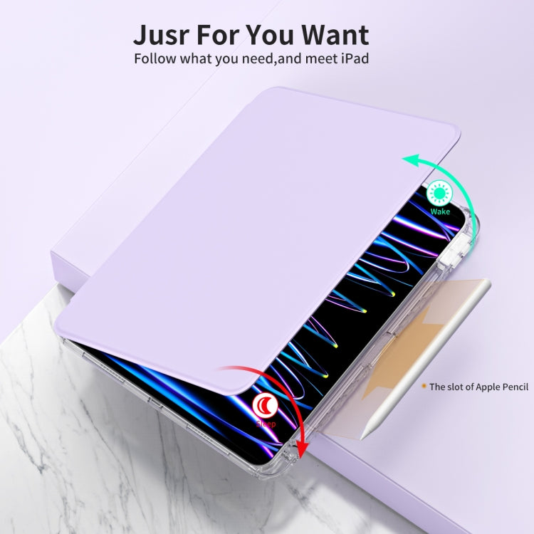For iPad Air 13 2024 / Pro 12.9 2022 360 Rotation Detachable Clear Acrylic Leather Tablet Case(Light Purple) - iPad Pro 12.9 (2022/2021) Cases by PMC TechLife | Online Shopping South Africa | PMC TechLife | Buy Now Pay Later Mobicred