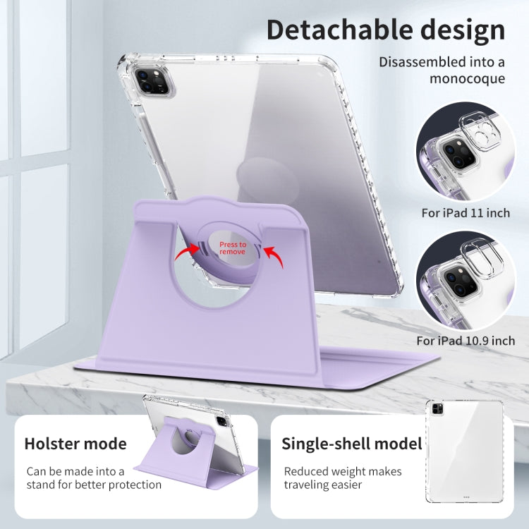 For iPad Air 13 2024 / Pro 12.9 2022 360 Rotation Detachable Clear Acrylic Leather Tablet Case(Light Purple) - iPad Pro 12.9 (2022/2021) Cases by PMC TechLife | Online Shopping South Africa | PMC TechLife | Buy Now Pay Later Mobicred