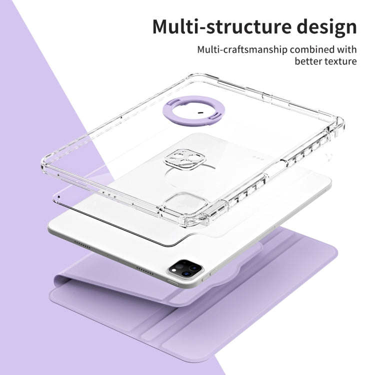 For iPad Air 13 2024 / Pro 12.9 2022 360 Rotation Detachable Clear Acrylic Leather Tablet Case(Light Purple) - iPad Pro 12.9 (2022/2021) Cases by PMC TechLife | Online Shopping South Africa | PMC TechLife | Buy Now Pay Later Mobicred