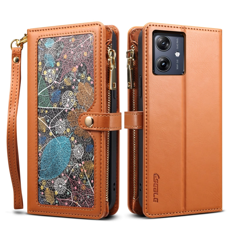 For Motorola Moto G54 ESEBLE Star Series Lanyard Zipper Wallet RFID Leather Case(Brown) - Motorola Cases by ESEBLE | Online Shopping South Africa | PMC TechLife | Buy Now Pay Later Mobicred
