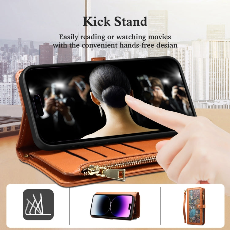 For Motorola Moto G54 ESEBLE Star Series Lanyard Zipper Wallet RFID Leather Case(Brown) - Motorola Cases by ESEBLE | Online Shopping South Africa | PMC TechLife | Buy Now Pay Later Mobicred