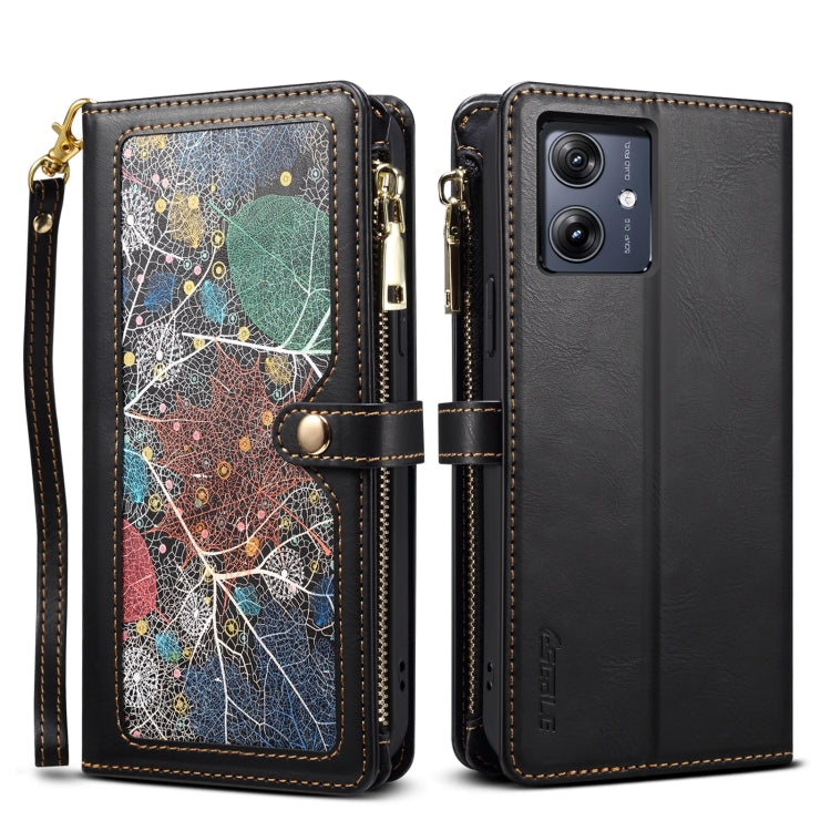 For Motorola Moto G54 ESEBLE Star Series Lanyard Zipper Wallet RFID Leather Case(Black) - Motorola Cases by ESEBLE | Online Shopping South Africa | PMC TechLife | Buy Now Pay Later Mobicred
