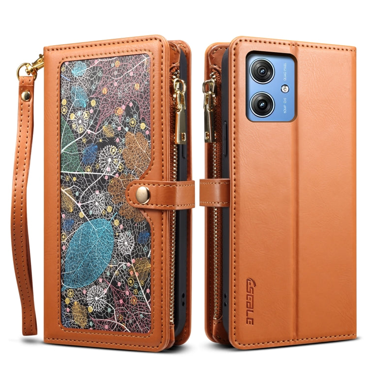 For Motorola Moto G64 5G Global ESEBLE Star Series Lanyard Zipper Wallet RFID Leather Case(Brown) - Motorola Cases by ESEBLE | Online Shopping South Africa | PMC TechLife | Buy Now Pay Later Mobicred