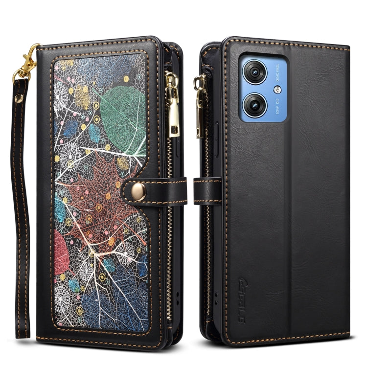 For Motorola Moto G64 5G Global ESEBLE Star Series Lanyard Zipper Wallet RFID Leather Case(Black) - free shipping - PMC TechLife - Order now!