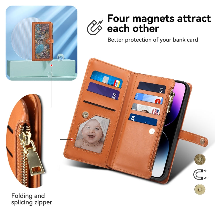 For Motorola Moto G75 5G ESEBLE Star Series Lanyard Zipper Wallet RFID Leather Case(Brown) - Motorola Cases by ESEBLE | Online Shopping South Africa | PMC TechLife | Buy Now Pay Later Mobicred