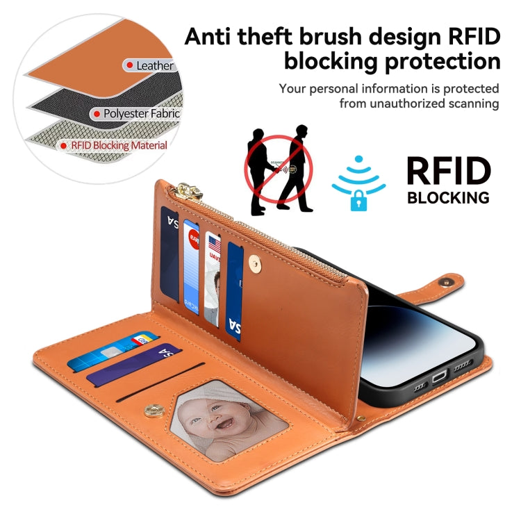For Motorola Moto G35 ESEBLE Star Series Lanyard Zipper Wallet RFID Leather Case(Brown) - Motorola Cases by ESEBLE | Online Shopping South Africa | PMC TechLife | Buy Now Pay Later Mobicred