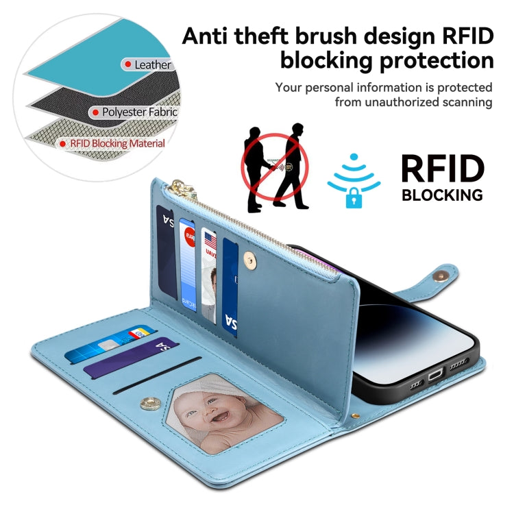 For Motorola Moto G35 ESEBLE Star Series Lanyard Zipper Wallet RFID Leather Case(Blue) - Motorola Cases by ESEBLE | Online Shopping South Africa | PMC TechLife | Buy Now Pay Later Mobicred