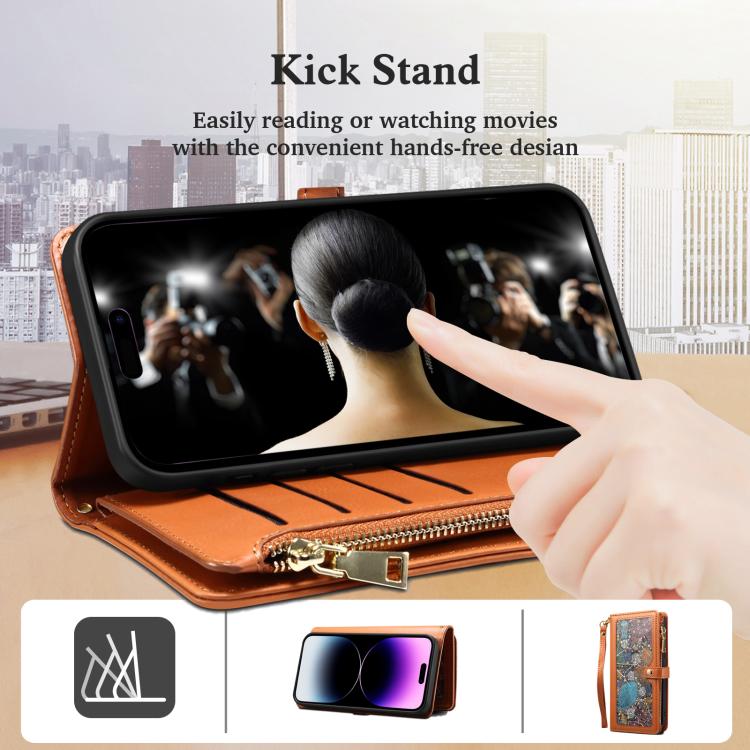 For Motorola Moto G15 ESEBLE Star Series Lanyard Zipper Wallet RFID Leather Case(Brown) - Motorola Cases by ESEBLE | Online Shopping South Africa | PMC TechLife | Buy Now Pay Later Mobicred