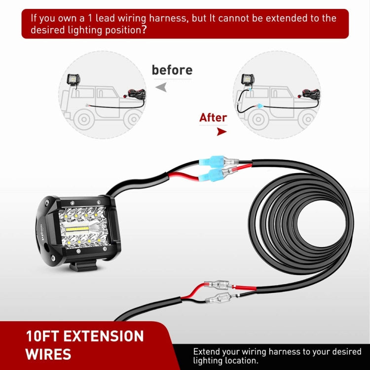 2pcs 16AWG For LED Lights / Off-Road Lights Car Wiring Harness Extension Cable Kit - Car Light Accessories by PMC TechLife | Online Shopping South Africa | PMC TechLife | Buy Now Pay Later Mobicred