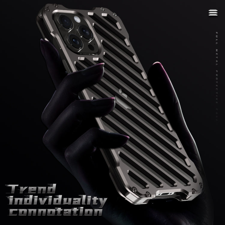 For iPhone 15 Plus R-JUST RJ-50 Hollow Breathable Armor Metal Phone Case(Space Grey) - iPhone 15 Plus Cases by R-JUST | Online Shopping South Africa | PMC TechLife | Buy Now Pay Later Mobicred