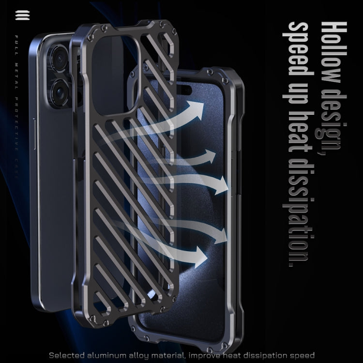 For iPhone 15 Plus R-JUST RJ-50 Hollow Breathable Armor Metal Phone Case(Space Grey) - iPhone 15 Plus Cases by R-JUST | Online Shopping South Africa | PMC TechLife | Buy Now Pay Later Mobicred
