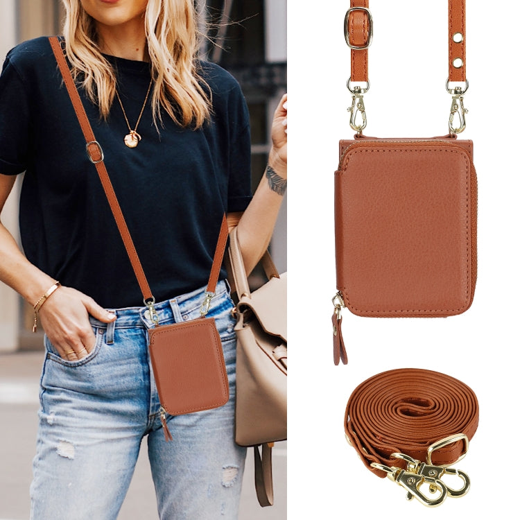 For Motorola Razr 40 Ultra Long and Short Lanyard Zipper Card Slot Foldable Phone Case(Brown) - Motorola Cases by PMC TechLife | Online Shopping South Africa | PMC TechLife | Buy Now Pay Later Mobicred